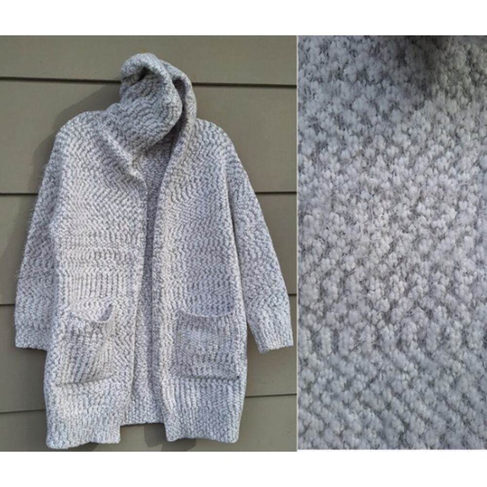 Altar'd State Fuzzy Cozy Hooded Open Cardigan Sweater Gray Cotton blend Size M